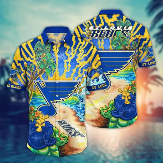 St. Louis Blues Hawaiian Shirt, Sunningtime Aloha Hockey Team Beach Shirt, NHL Hawaiian Shirt Moonbestprint