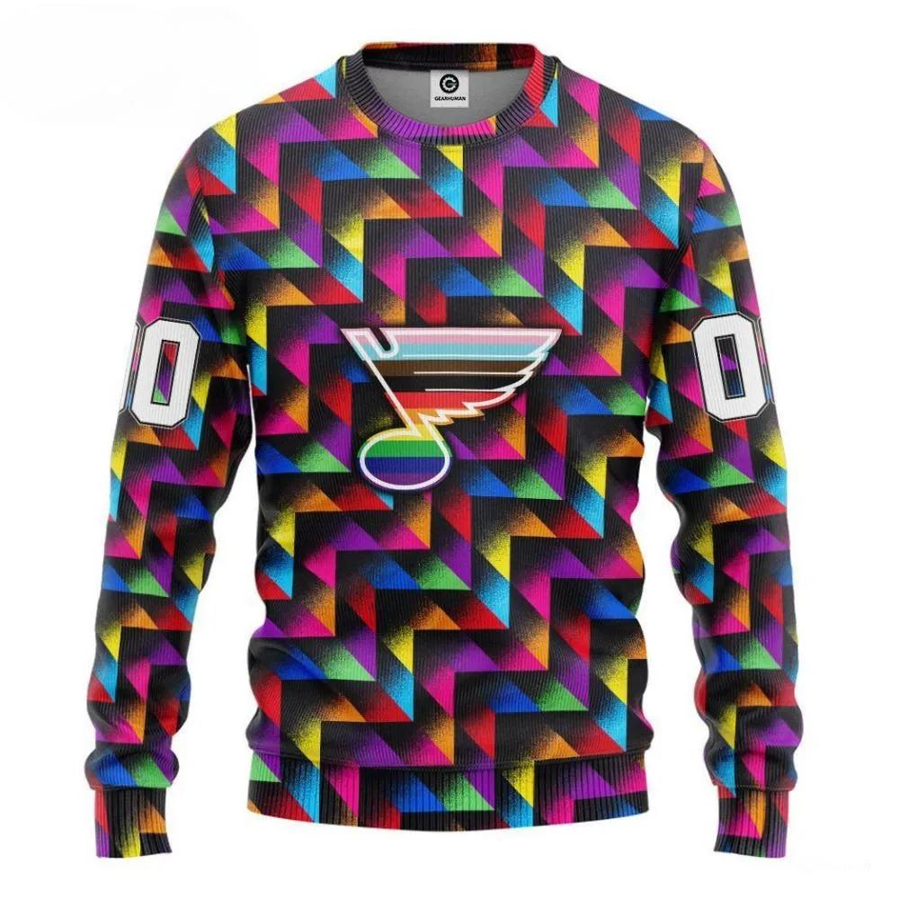 St. Louis Blues Pride Custom Number Ugly Christmas Sweater, NHL Christmas Sweater Moonbestprint