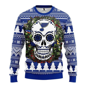 St. Louis Blues Skull Flower Ugly Christmas Sweater, NHL Christmas Sweater Moonbestprint
