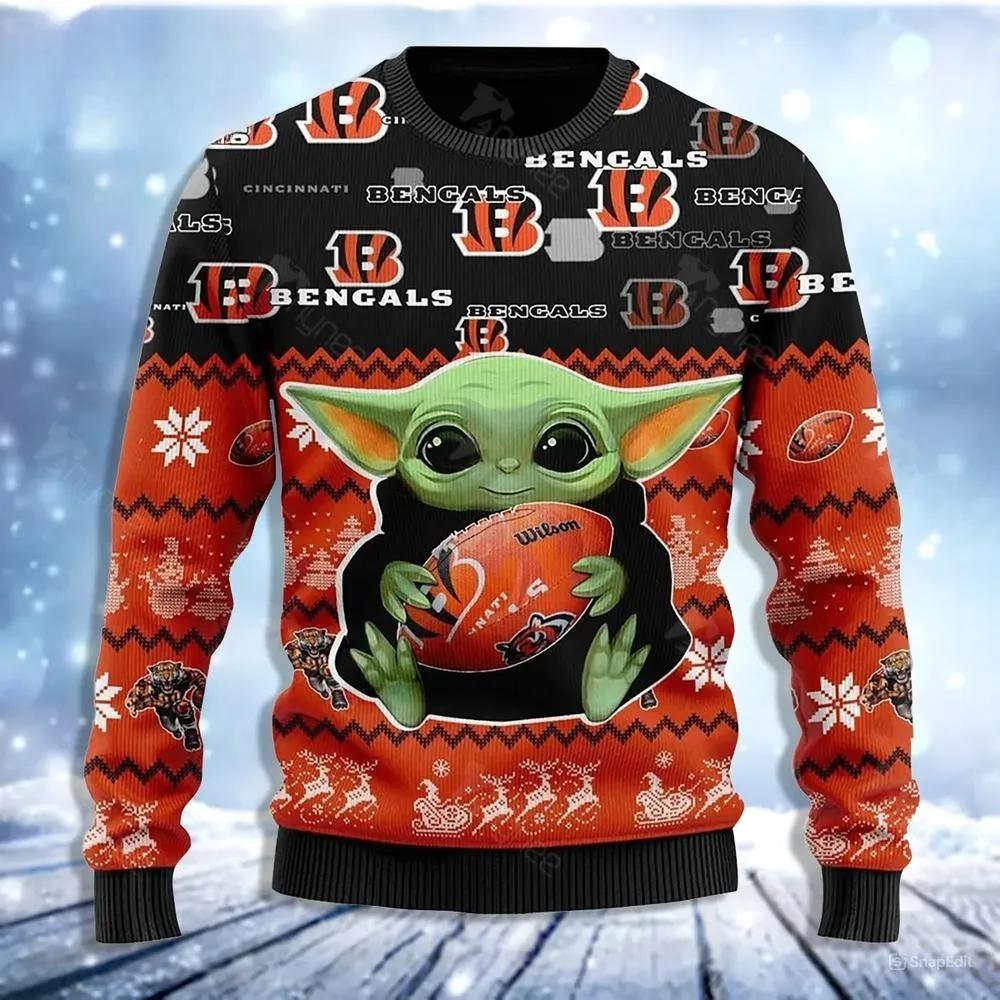 Star Wars Baby Yoda Star Wars Cincinnati Bengals Ugly Christmas Sweater, NFL Christmas Sweater Moonbestprint