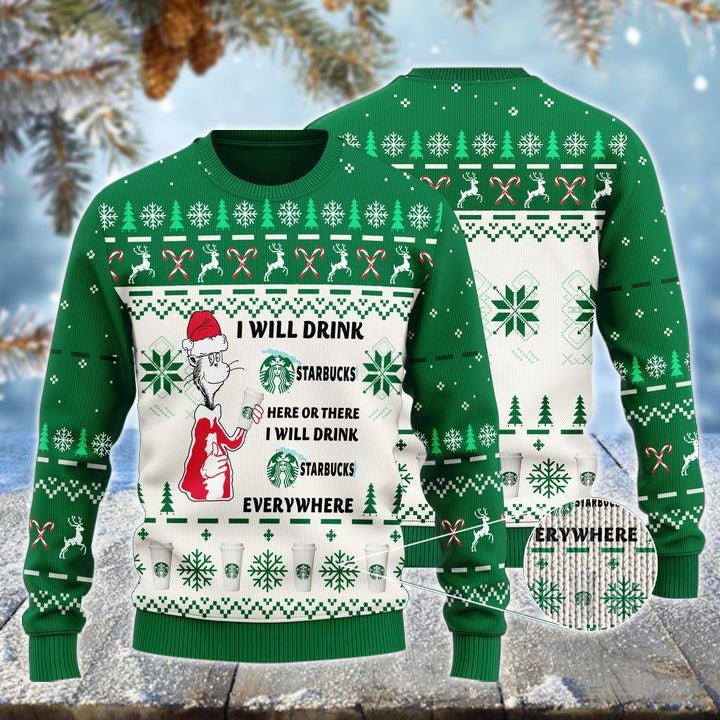 Starbucks Cat Hat Will Drink Everywhere Ugly Sweater – Moonbestprint
