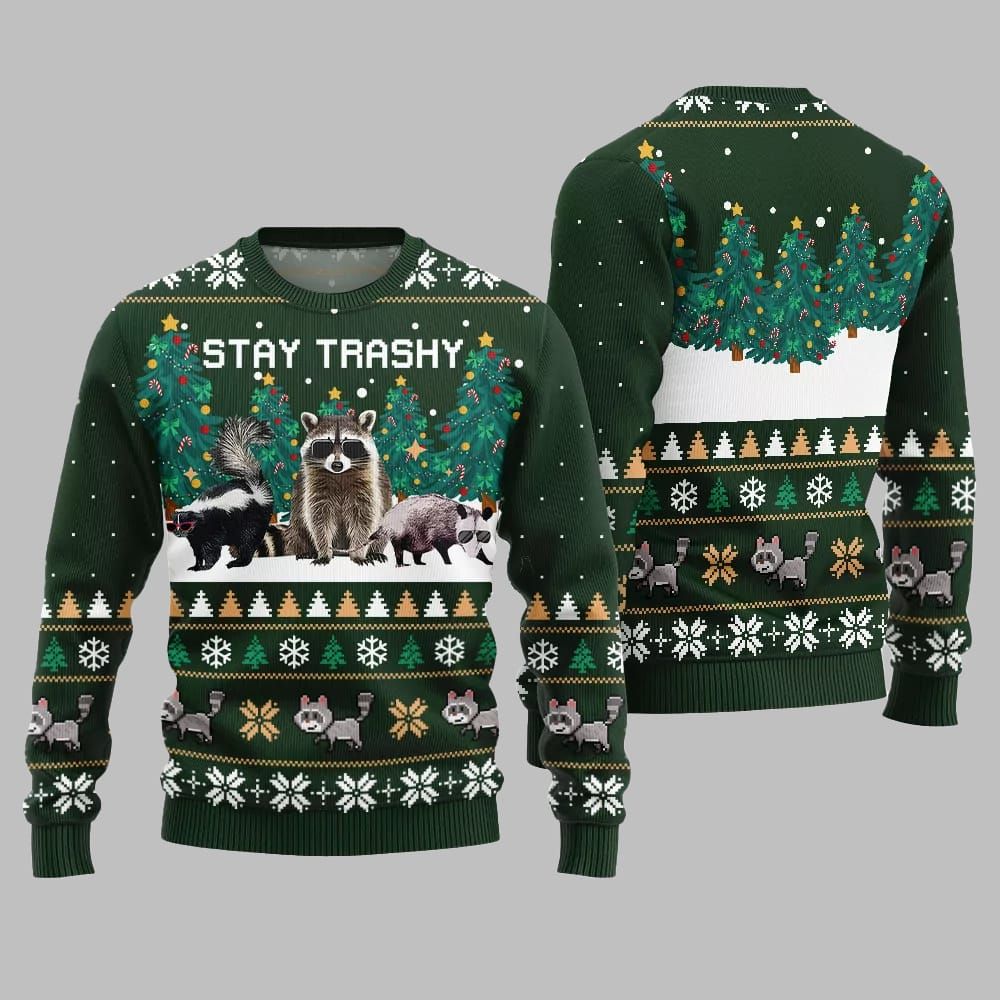 Stay Trashy Critter Ugly Sweater Christmas 2026 - Moonbestprint