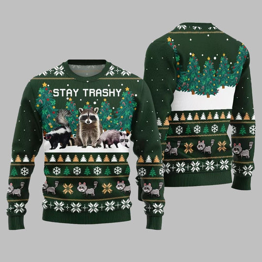 Stay Trashy Critter Ugly Sweater Christmas 2026 - Moonbestprint
