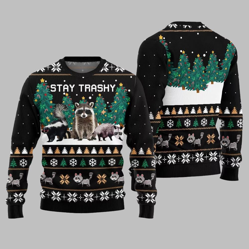 Stay Trashy Critter Ugly Sweater Christmas 2026 - Moonbestprint