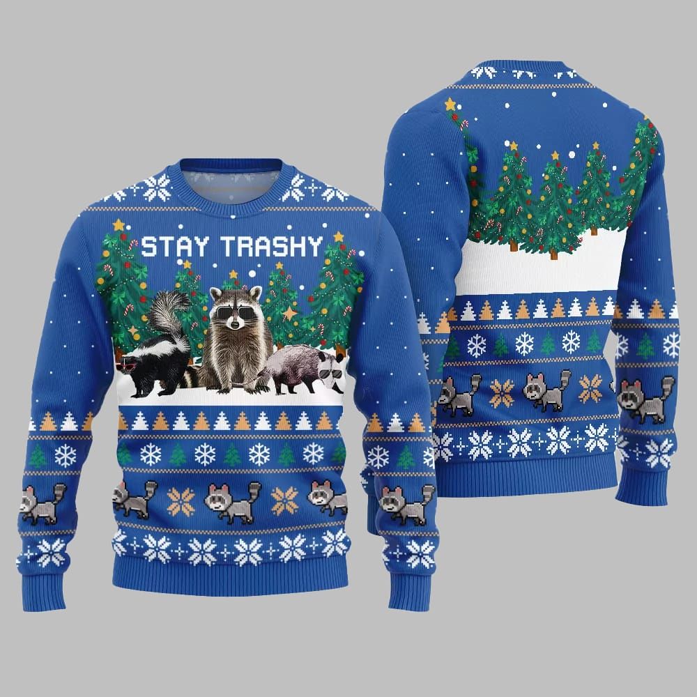 Stay Trashy Critter Ugly Sweater Christmas 2026 - Moonbestprint