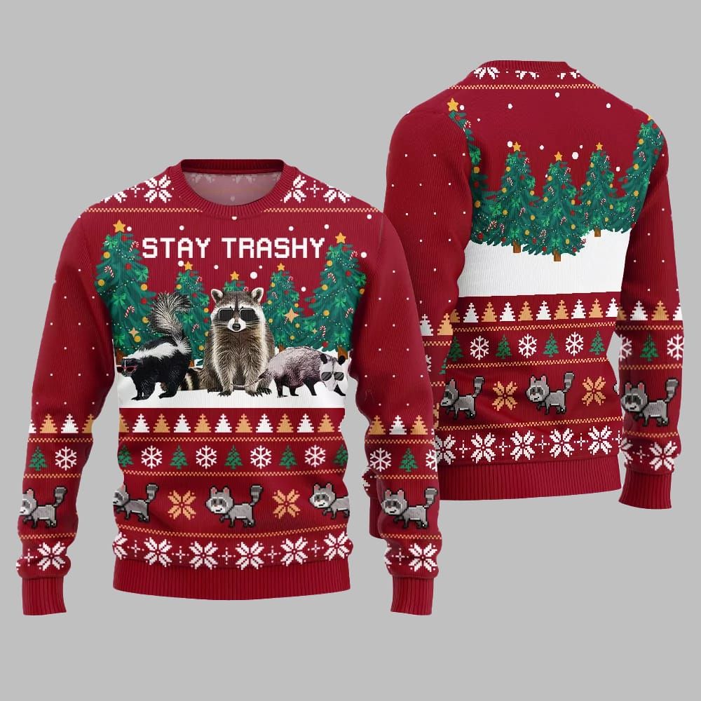 Stay Trashy Critter Ugly Sweater Christmas 2026 - Moonbestprint