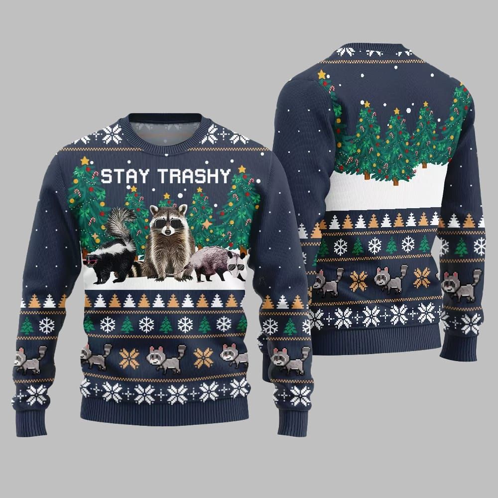 Stay Trashy Critter Ugly Sweater Christmas 2026 - Moonbestprint
