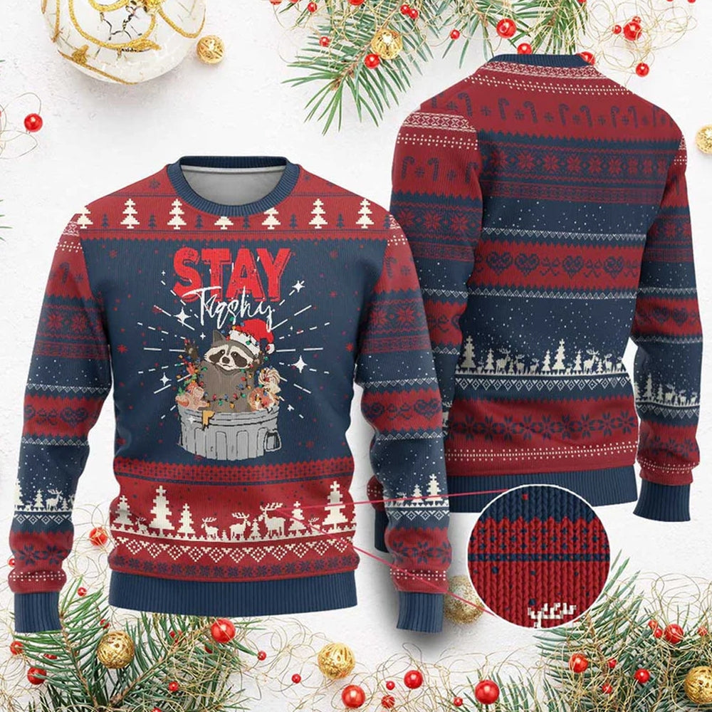 Stay Trashy Raccoon Ugly Christmas Sweater - Moonbestprint