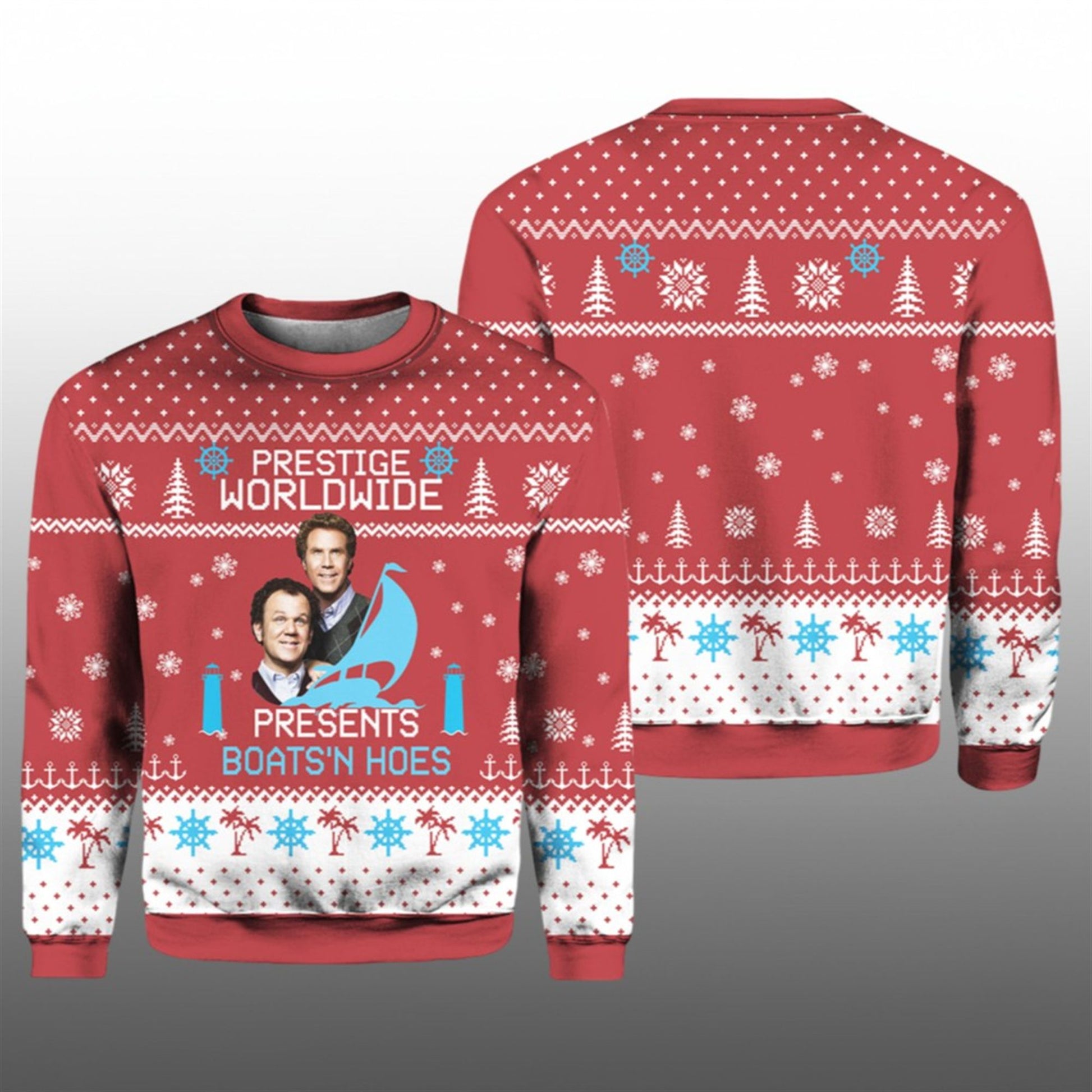 Step Brothers Prestige Worldwide Presents Boats N Hoes Ugly Sweater 2026 Christmas - Moonbestprint