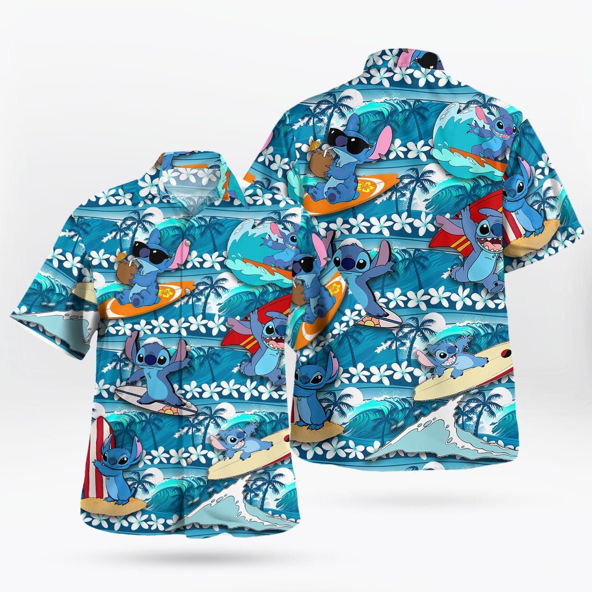 Stitch Surfing Hawaiian Shirt Blue Tropical Aloha – Moonbestprint