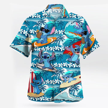 Stitch Surfing Hawaiian Shirt Blue Tropical Aloha – Moonbestprint