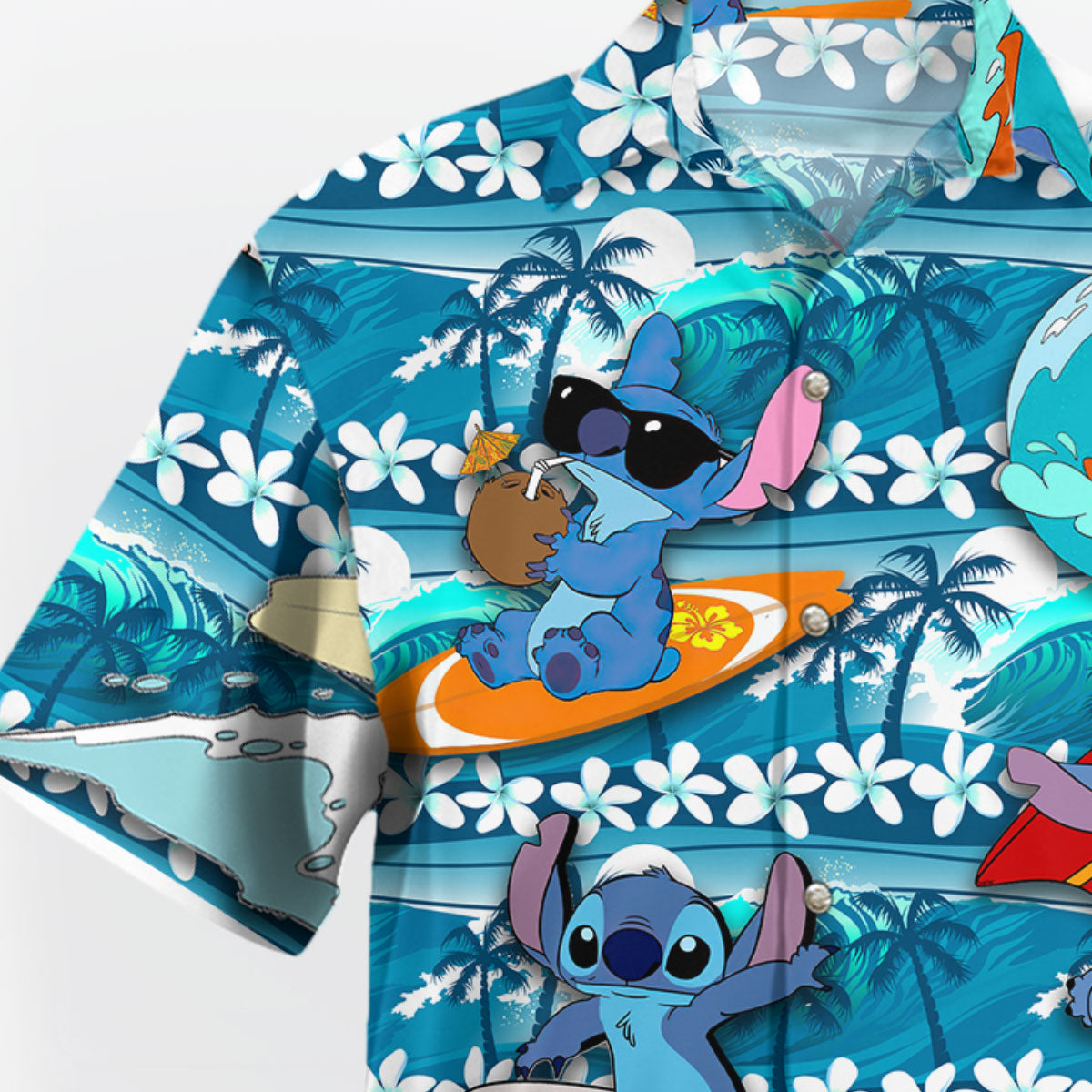 Stitch Surfing Hawaiian Shirt Blue Tropical Aloha – Moonbestprint