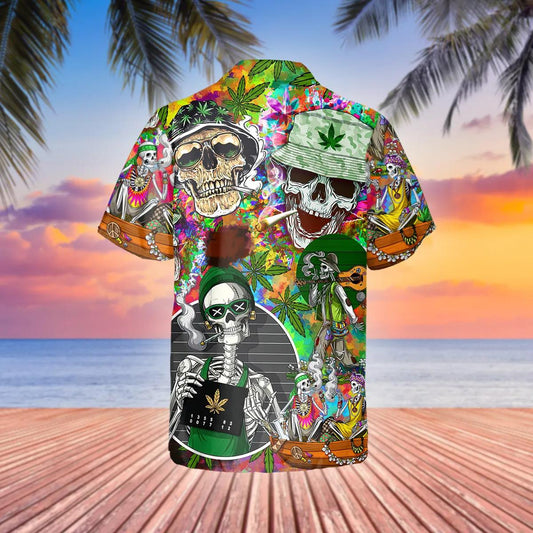 Stoner Smoking Skull Hawaiian Shirt, Hawaiian Button Up Shirt, Tropical Shirts For Men Moonbestprint