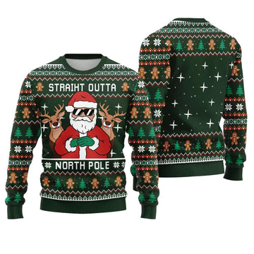 Straight Outta North Pole Santa Christmas Sweater - Moonbestprint