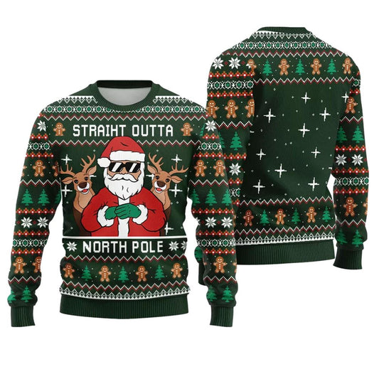 Straight Outta North Pole Santa Christmas Sweater - Moonbestprint