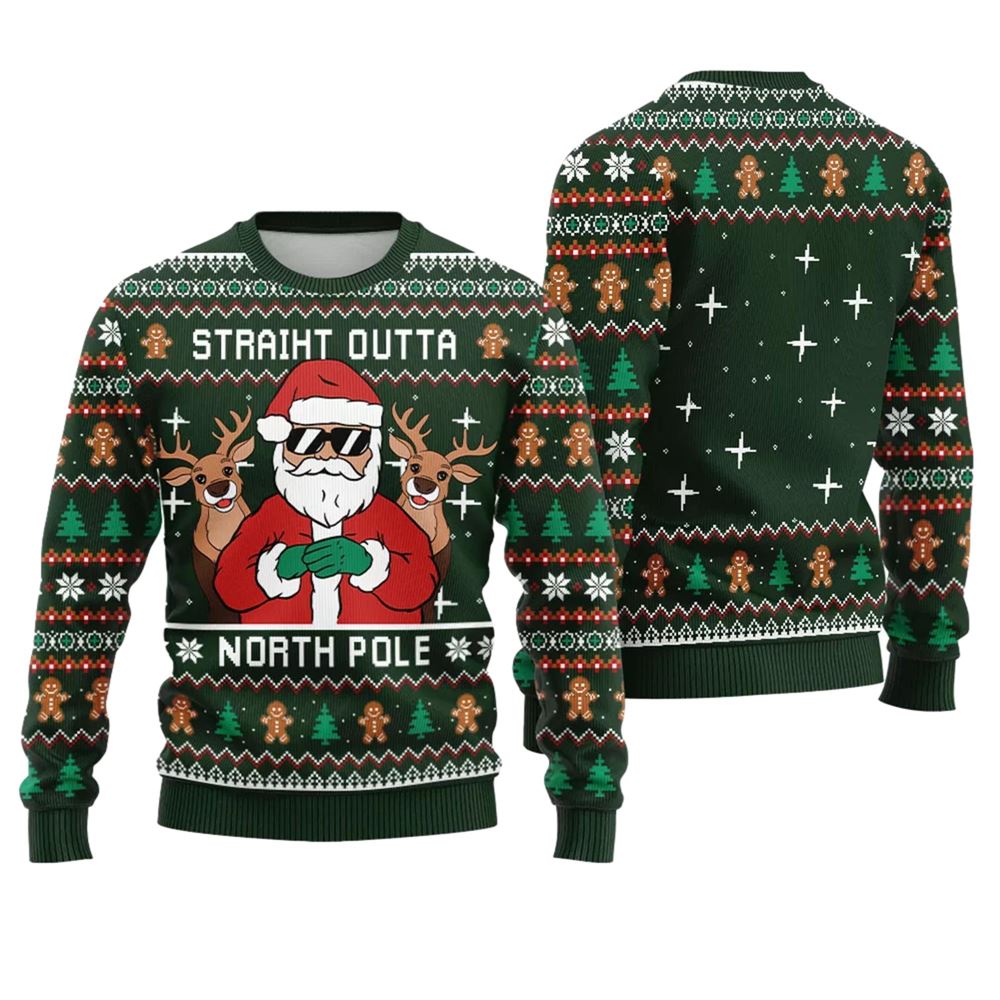 Straight Outta North Pole Santa Christmas Sweater - Moonbestprint