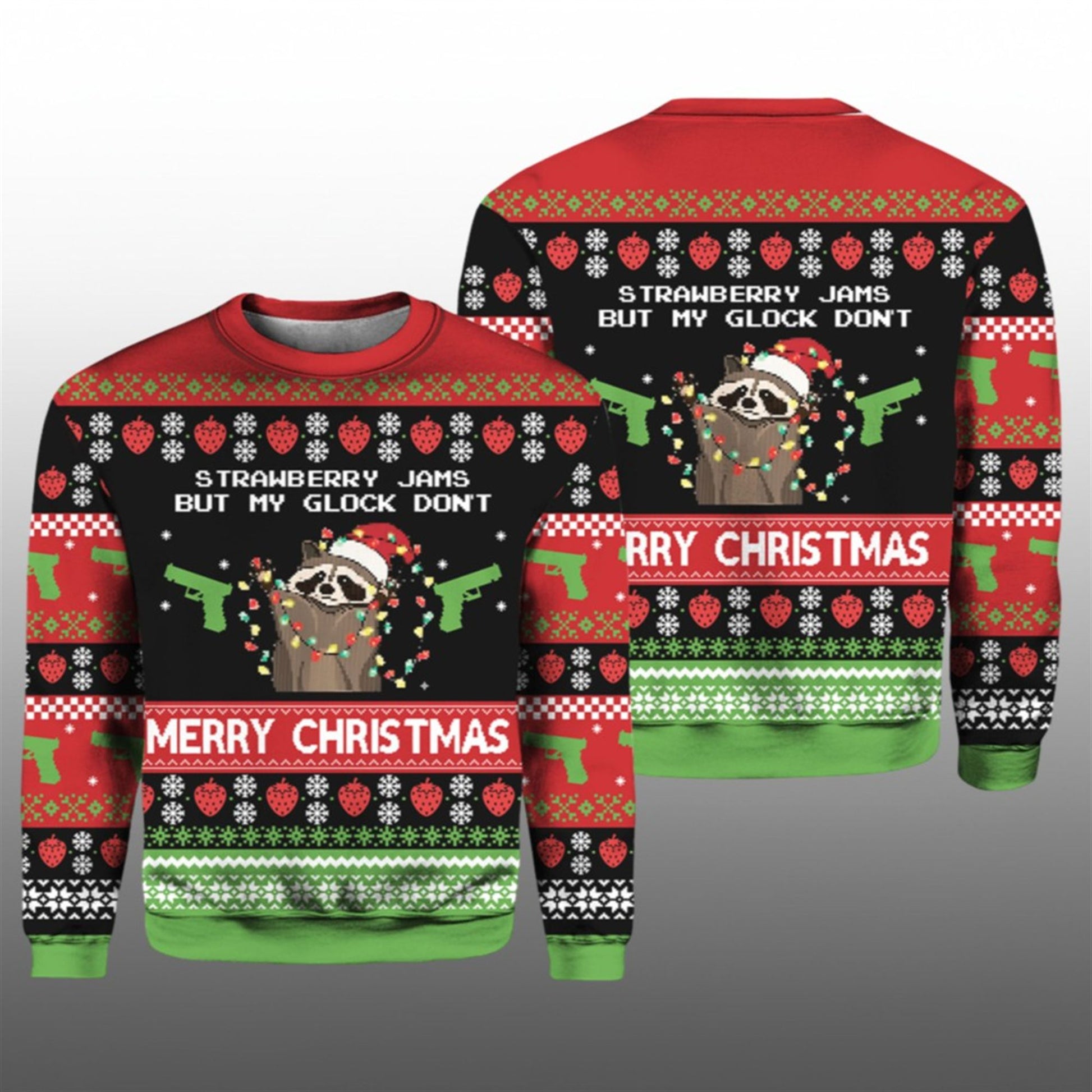 Strawberry Jams But My Glock Don't Merry Ugly Sweater 2026 Christmas - Moonbestprint