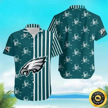 Stripes And Skull Philadelphia Eagles Hawaiian Shirt, NFL Hawaiian Shirt Moonbestprint