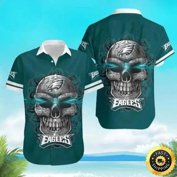 Sugar Skull Philadelphia Eagles Hawaiian Shirt, NFL Hawaiian Shirt Moonbestprint