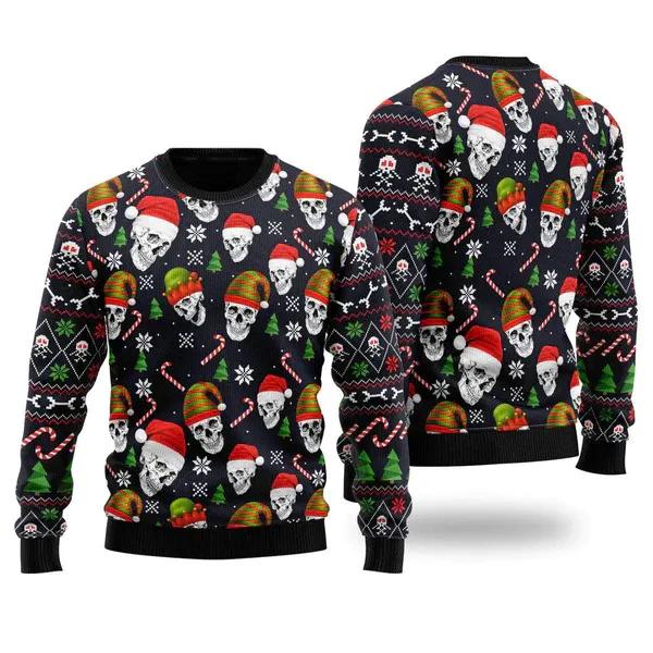 Sugar Skull Ugly Christmas Sweater For Men Women, Christmas Sweater With Skulls Moonbestprint