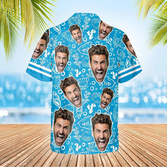 Summer Beach Pattern Personalized Hawaiian Shirt, Custom Hawaiian Shirts With Face Moonbestprint