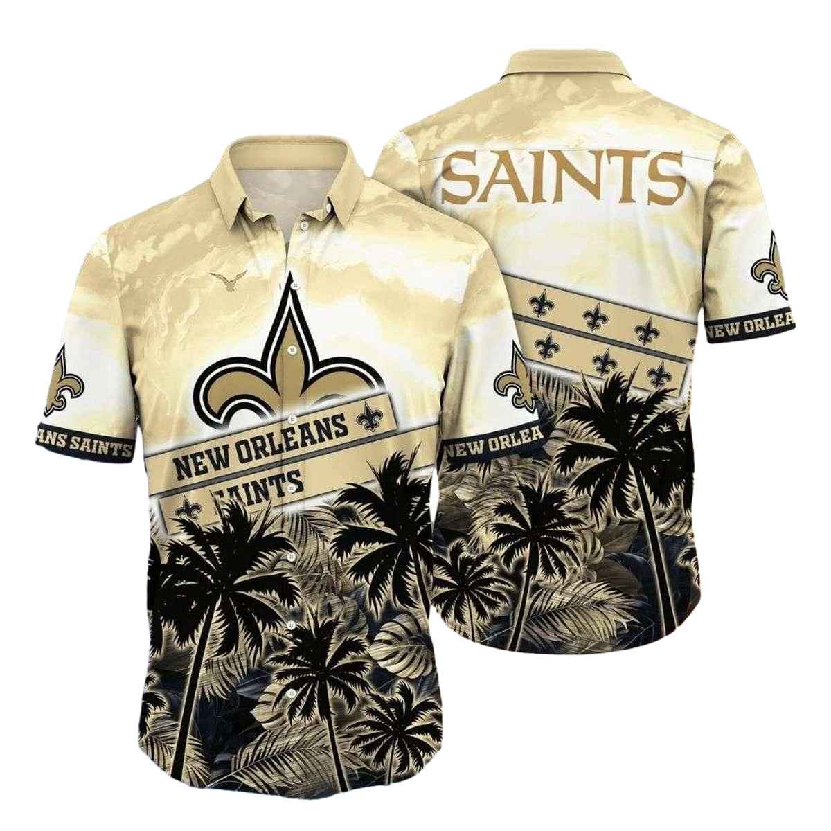 Sunset Palms And New Orleans Saints Badge Hawaiian Shirt - Moonbestprint