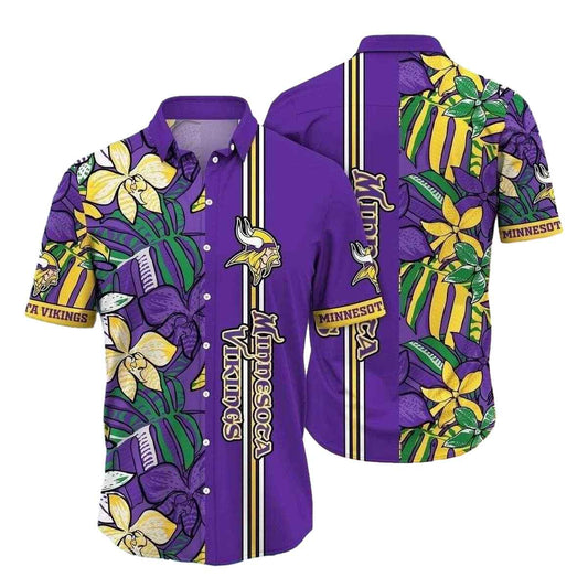 Sunshine Stripes And Florals Minnesota Vikings Hawaiian Shirt - Moonbestprint
