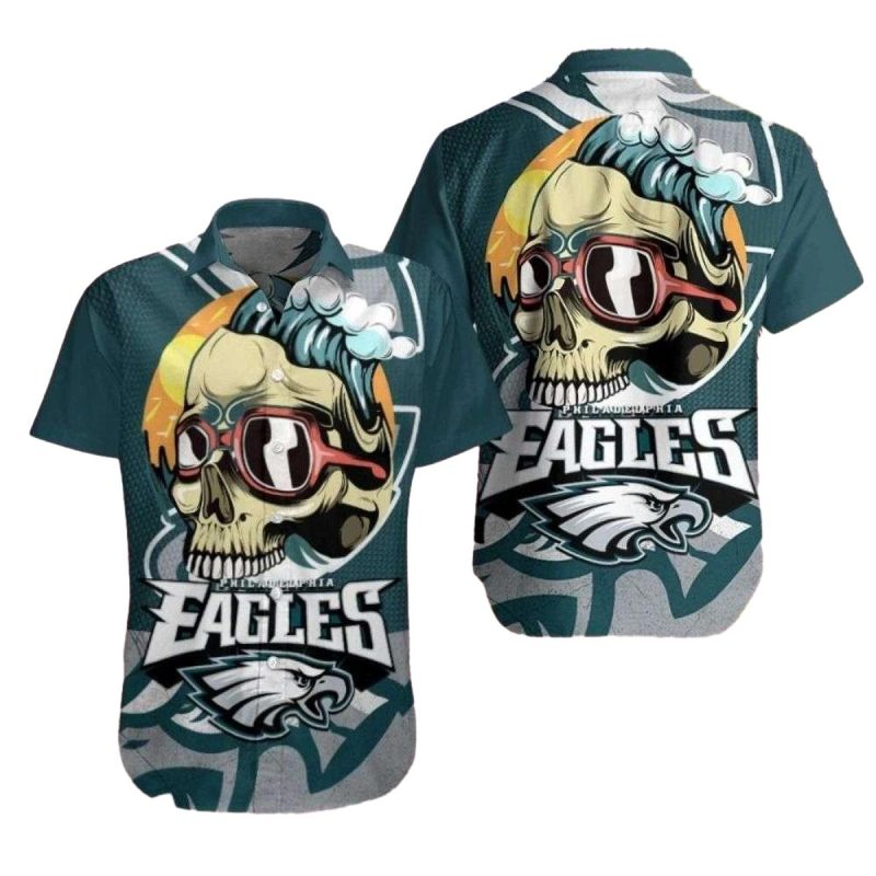 Philadelphia Eagles Beachside Bones Skull Hawaiian Shirt - Moonbestprint