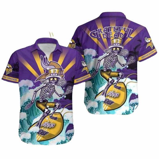 Surfing Skeleton Minnesota Vikings Grateful Dead Hawaiian Shir - Moonbestprint