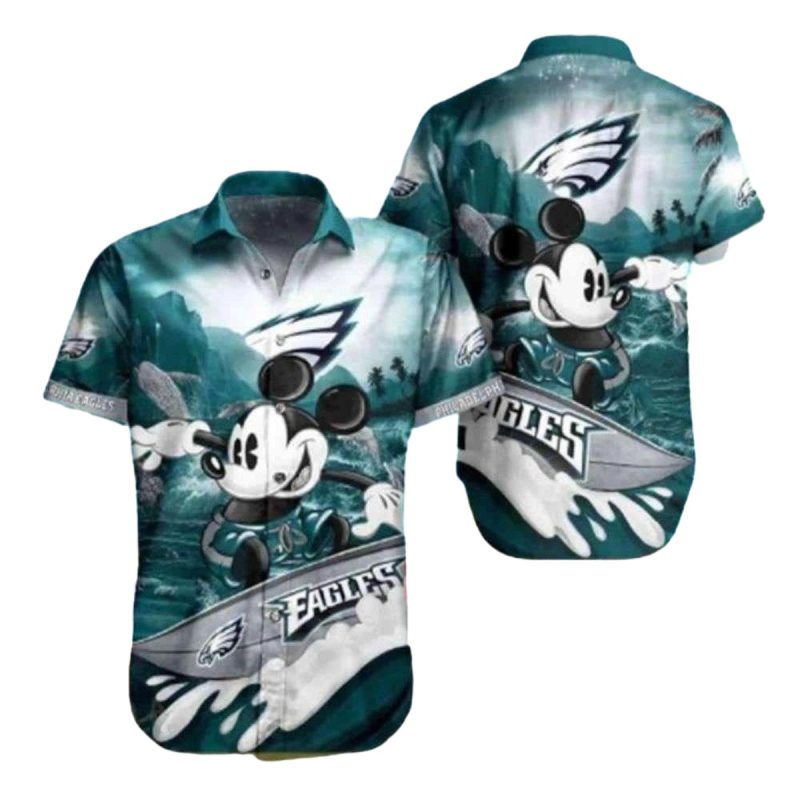 Philadelphia Eagles Funny Mickey Surfing Hawaiian Shirt - Moonbestprint