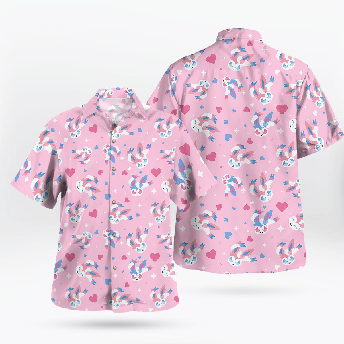 Sylveon Pattern Hawaiian Shirt Sweet Pink Tropical Vibes – Moonbestprint