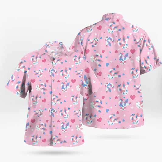 Sylveon Pattern Hawaiian Shirt Sweet Pink Tropical Vibes – Moonbestprint