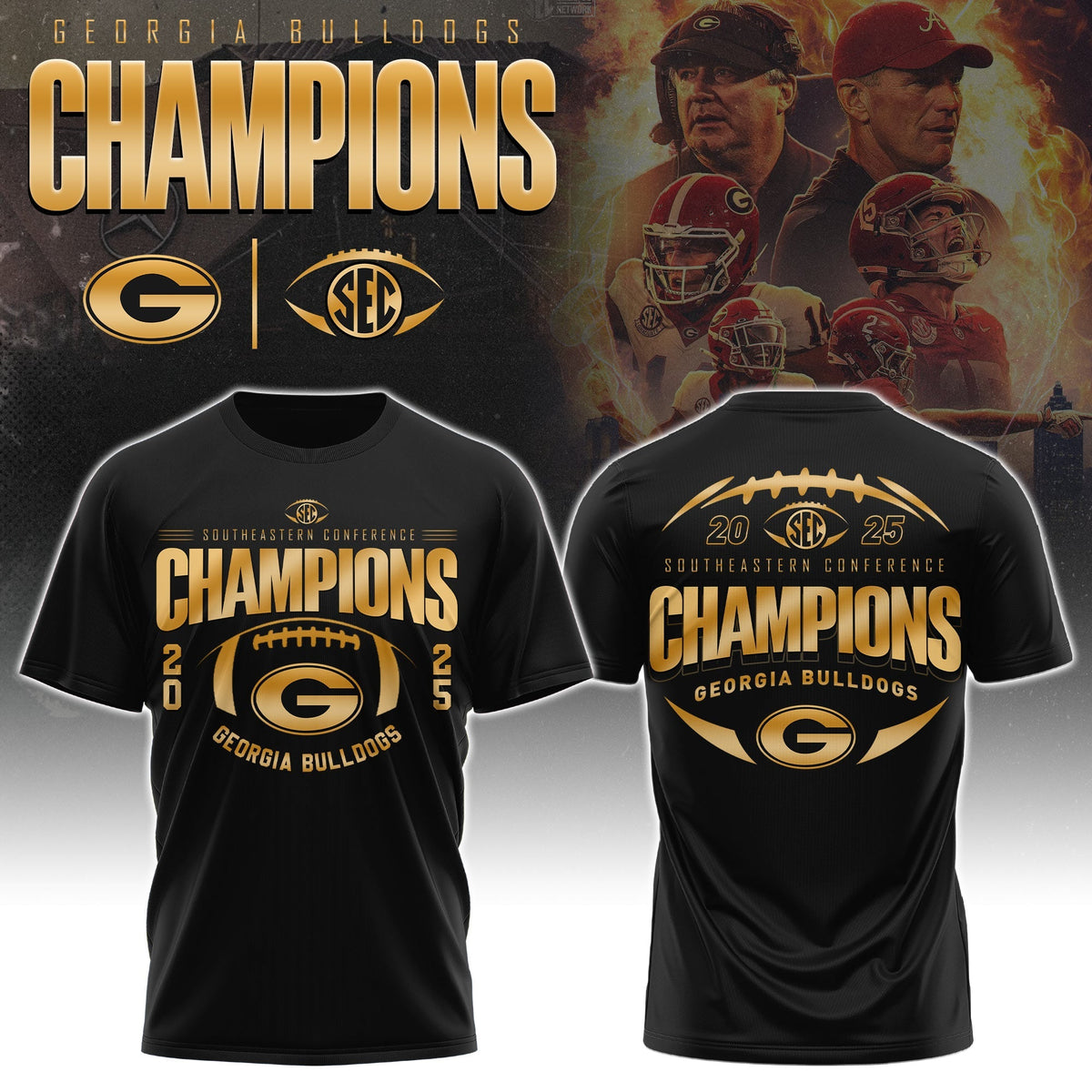 Georgia Bulldogs 2025 SEC Conference Champions Combo T-Shirt | ON96 Moonbestprint