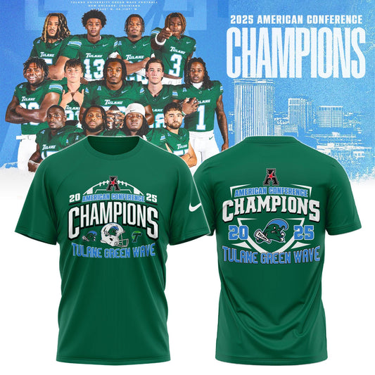 Tulane Green Wave2025 AAC Football Champions T-Shirt Limited Edition Moonbestprint