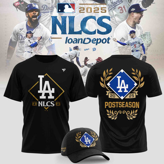 Los Angeles Dodgers Fanatics Black 2025 National League Division Series Champions Big &amp; Tall Locker Room T-Shirt Moonbestprint
