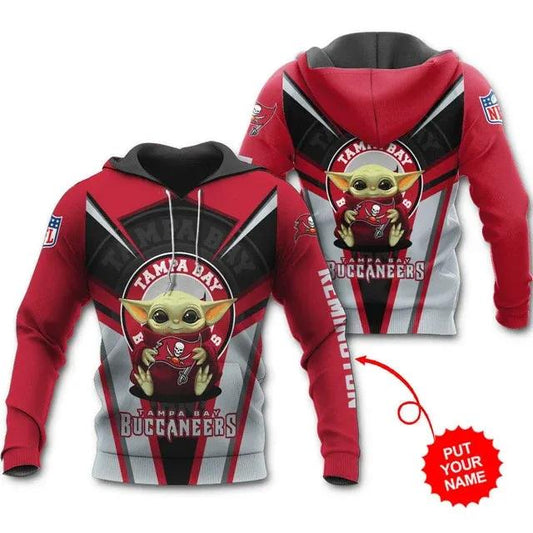 Tampa Bay Buccaneers Baby Yoda Personalized Hoodie All Over Hoodie, NFL Hoodie Moonbestprint