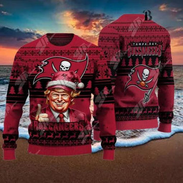 Tampa Bay Buccaneers Christmas Donald Trump Ugly Christmas Sweater, NFL Chritsmas Sweater Moonbestprint
