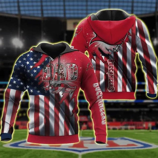 Tampa Bay Buccaneers Dad With Flag American 3D Hoodie, NFL Hoodie Moonbestprint
