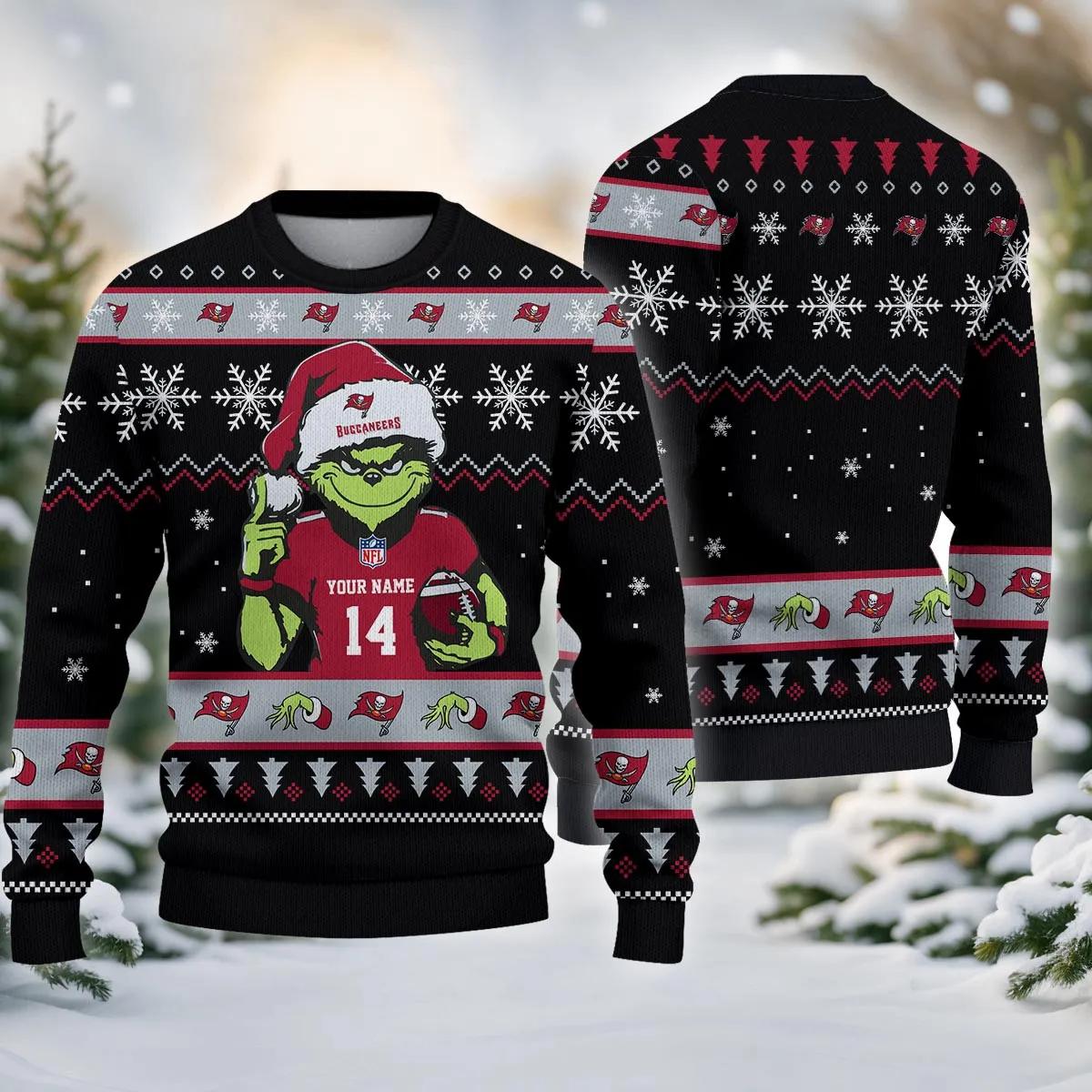 Tampa Bay Buccaneers Grinch Custom Chrismas Ugly Sweater, NFL Christmas Sweater Moonbestprint