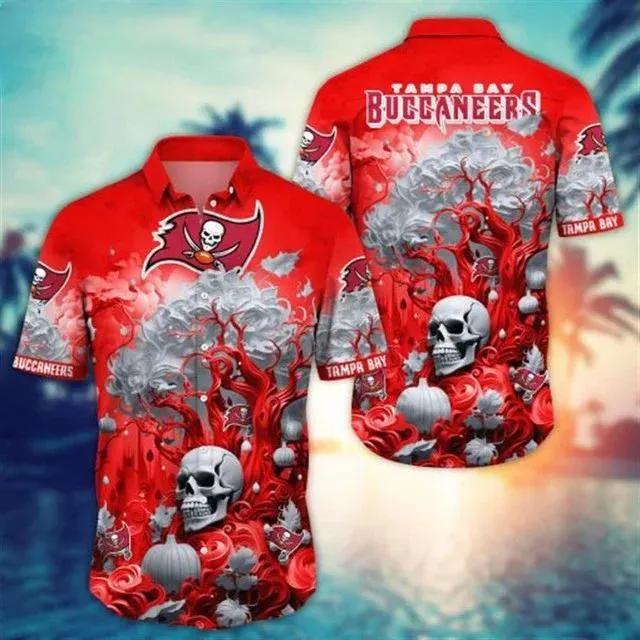 Tampa Bay Buccaneers Halloween Skull Pumpkin Hawaiian Shirt, NFL Hawaiian Shirt Moonbestprint