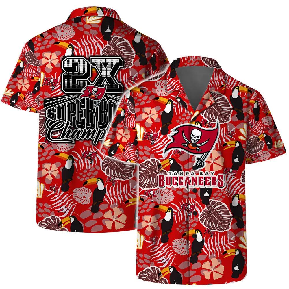 Tampa Bay Buccaneers Team Logo Pattern Champions Hawaiian Shirt, NFL Hawaiian Shirt Moonbestprint