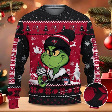 Tampa Bay Buccaneers The Grinch Drink Coffee Christmas Ugly Sweater, NFL Christmas Sweater Moonbestprint