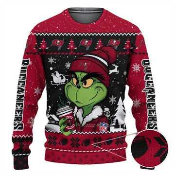 Tampa Bay Buccaneers The Grinch Drink Coffee Ugly Christmas Sweater, NFL Christmas Sweater Moonbestprint