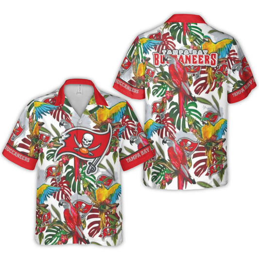Tampa Bay Buccaneers With Tropical Parrots And Leaves Hawaiian Shirt – Moonbestprint