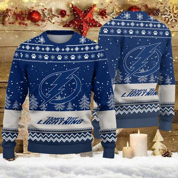 Tampa Bay Lightning Big Logo Ugly Christmas Sweater, NHL Christmas Sweater Moonbestprint