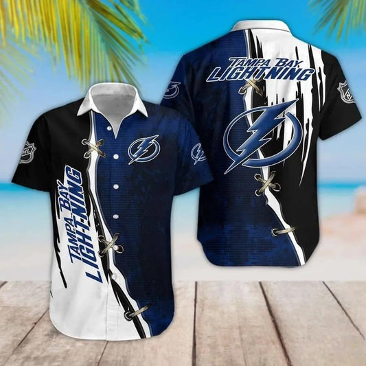 Tampa Bay Lightning Dark Blue And Black Hawaiian Shirt, NHL Hawaiian Shirt Moonbestprint