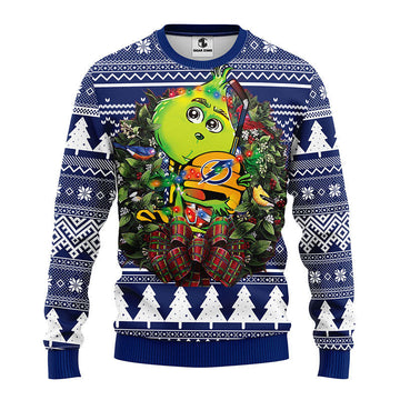 Tampa Bay Lightning Grinch Hug Ugly Christmas Sweater Moonbestprint