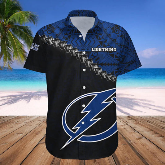 Tampa Bay Lightning Hawaiian Shirt Grunge Polynesian Tattoo - NHL, NHL Hawaiian Shirt Moonbestprint