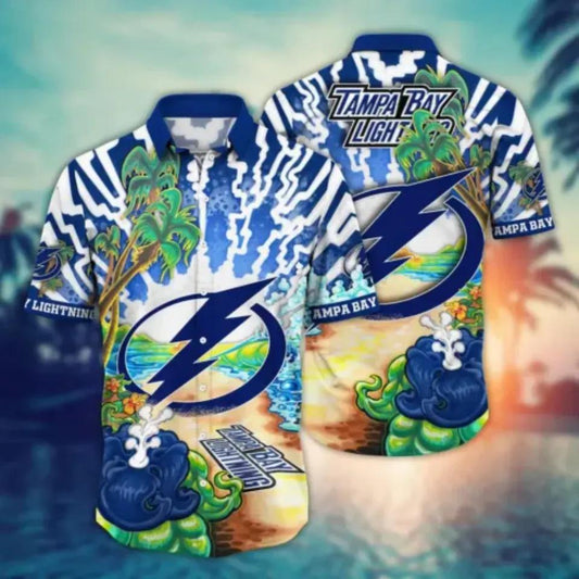 Tampa Bay Lightning NHL Hawaiian Shirt Warm Nightstime Aloha Shirt, NHL Hawaiian Shirt Moonbestprint