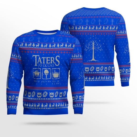 Taters Potatoes Ugly Sweater- Taters Potatoes Sweater- Christmas Sweater- Lord Of The Rings Blue – Moonbestprint